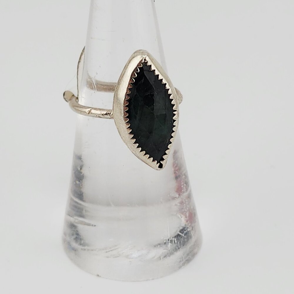 EMERALD HANDMADE RING rose-cut genuine gemstone in sterling silver size 6